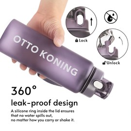 Otto Koning Drinking Bottle 1 Litre Sports Water Bottle with Wrist Strap Tritan Material, BPA Free & No Toxins, Water Bottle with Cleaning Brush, Leak-Proof, Ideal for Gym and Outdoor Sports