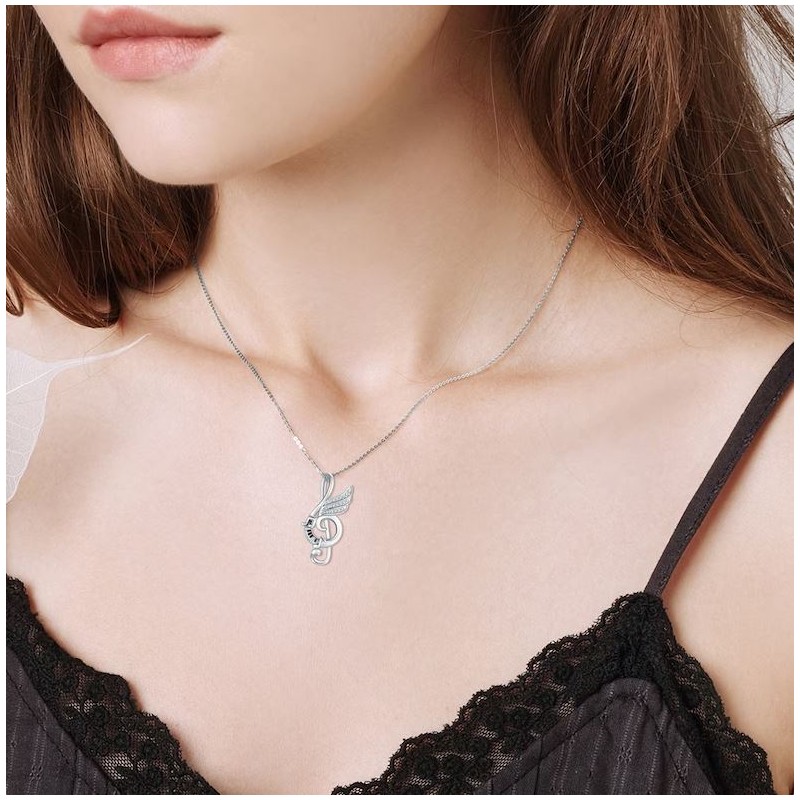 Sterling Silver Music Note with Dream Wing Piano Treble Clefs