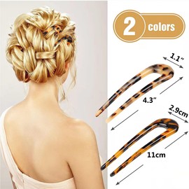 FLOGWE 5 Pcs U Shaped French Hair Pins Tortoise Shell Hair Forks Cellulose Acetate Updo Sticks for Women Chignon Vintage Hairstyle Accessories (Brown)