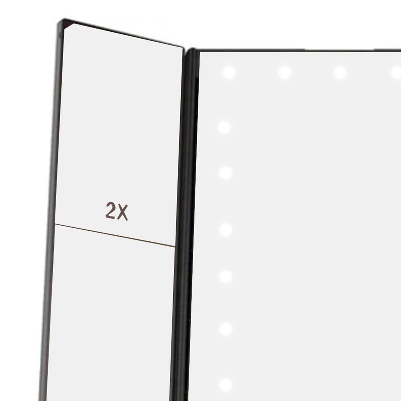 LED Vanity Mirror Three Fold USB Black with Data Cable