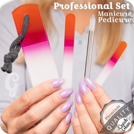 Juego de Limas de Cristal Checo para Uñas - Lima de Callos, Empujador de Cutículas de Precisión, Doble Superficie de Granos Diferentes, Manicura y Pedicura, Cuidado de las Uñas y Nail Art Profesional