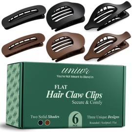 Flat Hair Claw Clips for Women & Girls - 6 Pcs Brown & Black Matte Flat Hair Clips - Non-Slip Strong Hold for Thick & Fine Hair, Comfortable All-Day Wear - Ideal Gift for Women