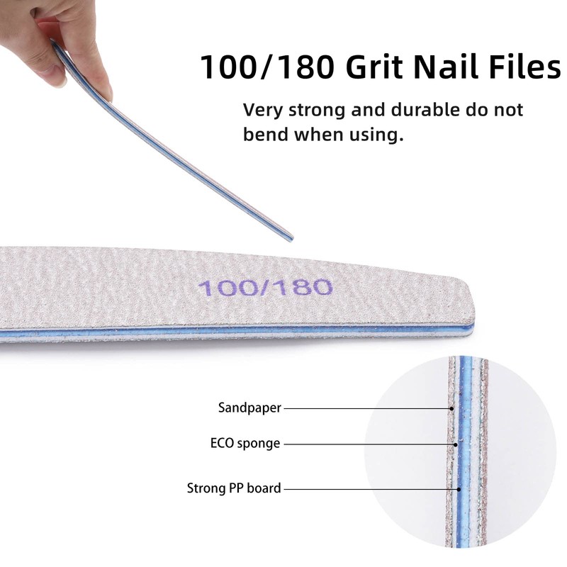 25Pcs 100/180 Grit Nail File Set - Double-Sided Emery Boards