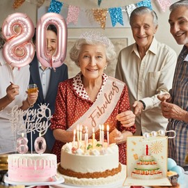 Pearleaf Rose Gold Birthday Decorations (80th)