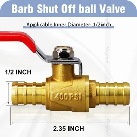Horiznext pex valves 1/2 inch, brass full port pex shut off valve barb kit with crimp rings for water pipe fitting air hose fuel tubing and gas line (5 red & 5 blue)