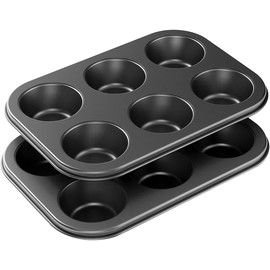 Muffin Tray 6 Cups 2 Pack Non Stick Deep Sturdy Cupcake Tin Muffin Mould Tray Yorkshire Pudding Baking Pan Durable Carbon Steel Bakeware Excellent Heat Conduction