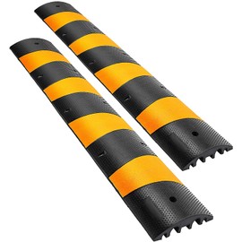 VEVOR 2PCS 6 FT Rubber Speed Bump Driveway, Heavy Duty Cable Floor Cord Protector Cover Ramp,2-Channel Speed Bumps for Road Garage Gravel Roads Asphalt Concrete, 72.4 x 12 x 2.4 Inch