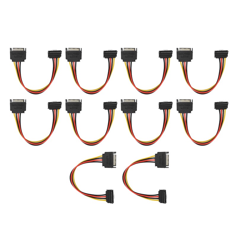 10 Pack SATA Cables 15 Pin 90 Degree Male to