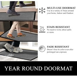A1HC Indoor Outdoor Mat, Front and Back Entrance Welcome Mats, Front Door Patio Mats 16X24 Inches, Garage Mats, Office Mats, Non-Slip Easy Clean Entrance Washable Doormats, Dark Gray