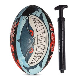 Optimum Rugby Ball - Balanced and Responsive for Accurate Handling and Kicking of Top-Performing Rugby Balls - Perfect for Training and Gameplay - 2-Ply 410g Ball - Shark Attack - 3 With Pump