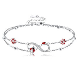 AXOMY Animal Bracelet 925 Sterling Silver Butterfly/Bee/Cat/Ladybug Double Layered Chain Jewelry Gifts for Women, 9, Sterling Silver, no gemstone