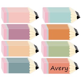 FYSUIMU Pencil Name Tag Boho Back to School Nameplate Sticker 8 Colors Classroom Bulletin Board Decor Label Sticker for Office Desk Wall Decor, 40Pcs, 9.6 x 3 in