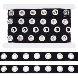 BENECREAT 5 Yards/4.5 m Black Cotton Eyelet Tape, 25 mm Wide Stainless Steel Eyelet Tape for Sewing, Hole: 10 mm