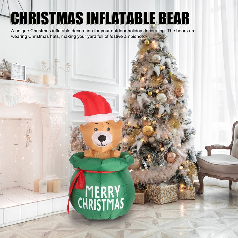 1.5m Christmas Inflatable Lovely Bear in Gift Bag with LED