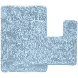 Gorilla Grip Soft Chenille Area Rug Set, 2 Piece Sets, Toilet Base Mat & 30x20 Mat, Absorbent Washable Mats, Microfiber Dries Quickly, Bath Rugs for Tub, Bathroom, Sky