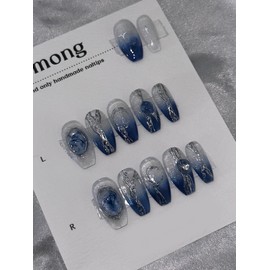 [High quality drawing nail] Navy moonlight  - Short ballerina / [고퀄리티드로잉네일] 네이비 문라이트  - 숏발레리나