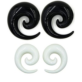 Zaya Body Jewelry 2 Pairs 7/8" 22mm Black White Ear Tapers Spirals Horseshoes Gauges 24mm 22mm 20mm 18mm 16mm 14mm 12mm 10mm