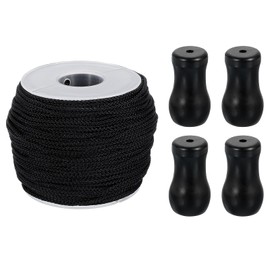 sourcing map Braided Lift Shade Cord, 1.8 mm 55 Yards/Roll Nylon Cord String with 4Pcs Wood Blind Pull Cord Knobs for Roman Blind Shade Rollers Repair Curtain Craft DIY (Black)