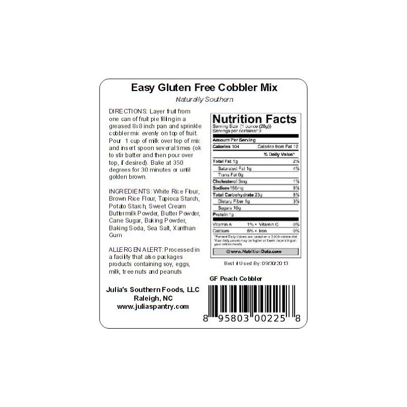 Gluten Free Peach Cobbler Mix 9oz Bag