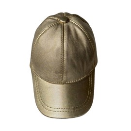 Metallic Adjustable 100% Real Lambskin Leather Baseball Cap Hat Visor 7 Colors (Sunny Gold Metallic)