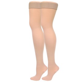NuVein Medical Compression Stockings, 20-30 mmHg Support, Soft Comfort Microfiber, Thigh Length, Closed Toe, Beige, Small
