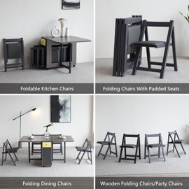 FUNROLUX FUNROLUX Folding Dining Chairs with Padded Seats 2 Pack Wooden Folding Chairs for Kitchen Table Event Party Indoor 198LB Weight Capacity (Grey)