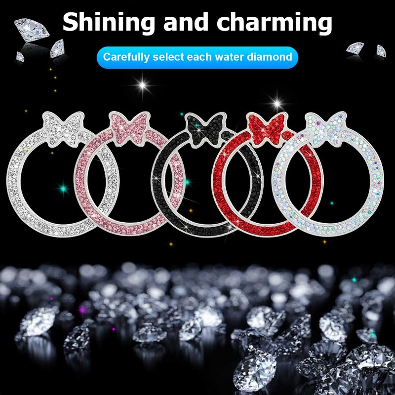 Sandfren Bling Car Engine Start Ring Sticker, Rhinestone Butterfly Vehicle