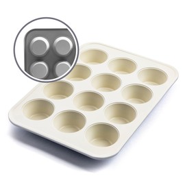 GreenLife 12-Cup Muffin Pan, PFAS-Free Healthy Nonstick Baking Tray, 11.4" x 1.9" x 15.9", Durable Ceramic Bakeware, Cupcakes, Egg Bites, Tarts, Brownies, Gray