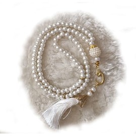 Islamic Tasbih Tasheeh 99-Beads Muslim Prayer Beads (White)