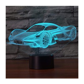 SISYS 3D Illusion Lampe LED Nachtlicht, Optische 3D-Illusions-Lampen Tischlampe Nachtlichter 7 Farben Berührungsschalter Schreibtischlampe mit 150cm USB-Kabel Kinder Nachtlampe, Rennwagen