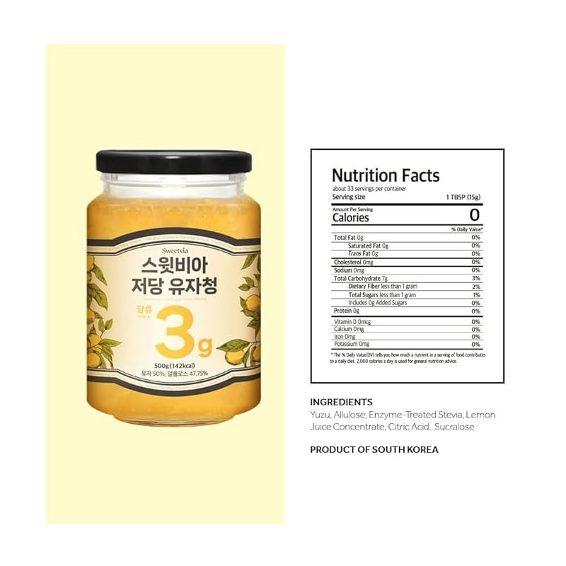 Sweetvia Yuzu Chung, Zero Sugar Tea, Marmalade, Spread, Jam, and