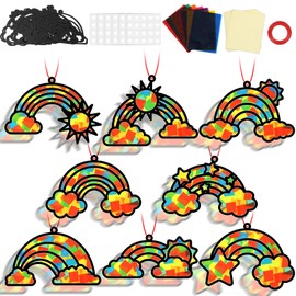 QOUBAI 32 Sets Rainbow Suncatchers Craft Kit DIY Window Stained Glass Effect Planet Rainbow Sun Paper Crafts Home School Classroom Decoration Kid Birthday Gift Creative Art Project Activity Game