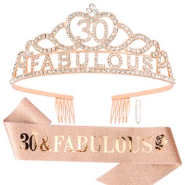 Tihebax 30th Birthday Decorations for Her 30th Birthday Sash for Women & 30 th Bday Crown, Rose Gold 30 th Birthday Tiara 30 Year Old Birth day Gifts for Women 30 Birth day Party Decorations