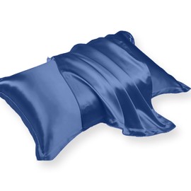 iMAYEON Pillowcase Ice Silk Pillow Covers King Size Set of 2, Navy Blue Silky Cooling Pillow Case 20"x36", Soft and Comfortable for Hair and Skin with Flanged Design Pillowcase