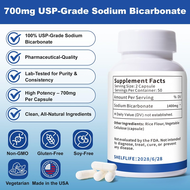 Baking Soda Capsules – 700mg Sodium Bicarbonate Supplement | Natural