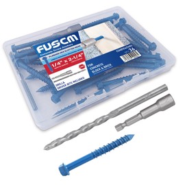 FVSCM 1/4" x 2-1/4" Concrete Screw Anchor,Flanged Hex Slotted Head, Drill & Driver Bits Included, for Concrete, Block & Brick(36pcs/Box)