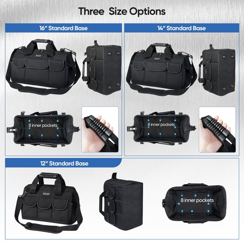 TICONN Tool Bag with Multi-Pockets Wide Mouth Tool Tote with