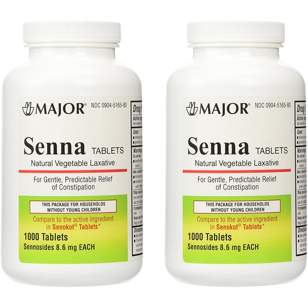 Senna 8.6 Mg Natural Vegetable Laxativ 1000 Tablets Generic for Senekot (Pack of 2)