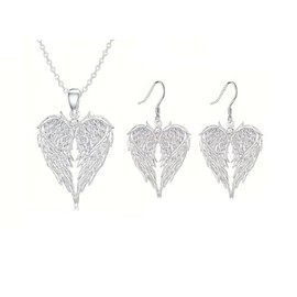 Angel Wings Necklace and Earrings Set for Women Heart shape Guardian Angel Wing Pendant Necklace Dangle Earrings Lucky Protection Jewelry
