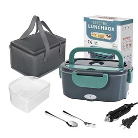 Electric Lunch Box with Carry Bag Portable Fast Food Heater 110V-12V, 1.5L Large Heated Lunch Boxes for Work Home Car