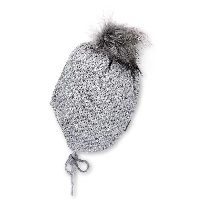 Sterntaler Girls' Bobble Hat Rhinestone Heart Hat, Silver mottled