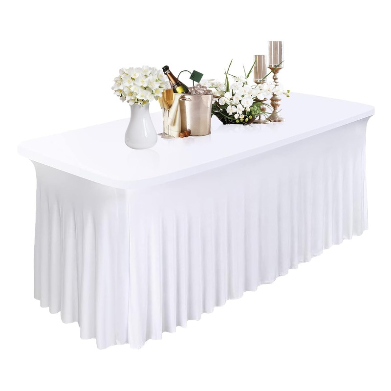 WedDecor White Table Cloth Skirt, 6ft x 2.5ft Pleated Rectangle