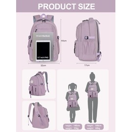 FIORETTO Lightweight School Backpack Womens, Cute School Bag for Girls, Laptop Rucksack Backpack for Casual Daypacks Travel Backpack for College Work Purple