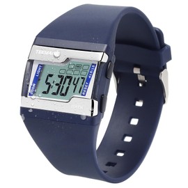 TEKMAGIC 10 ATM Waterproof Digital Watch for Swimming and Diving with Multiple Functions of Lap Stopwatch, Alarm Clock, Calendar and Backlight, blue, Sporty