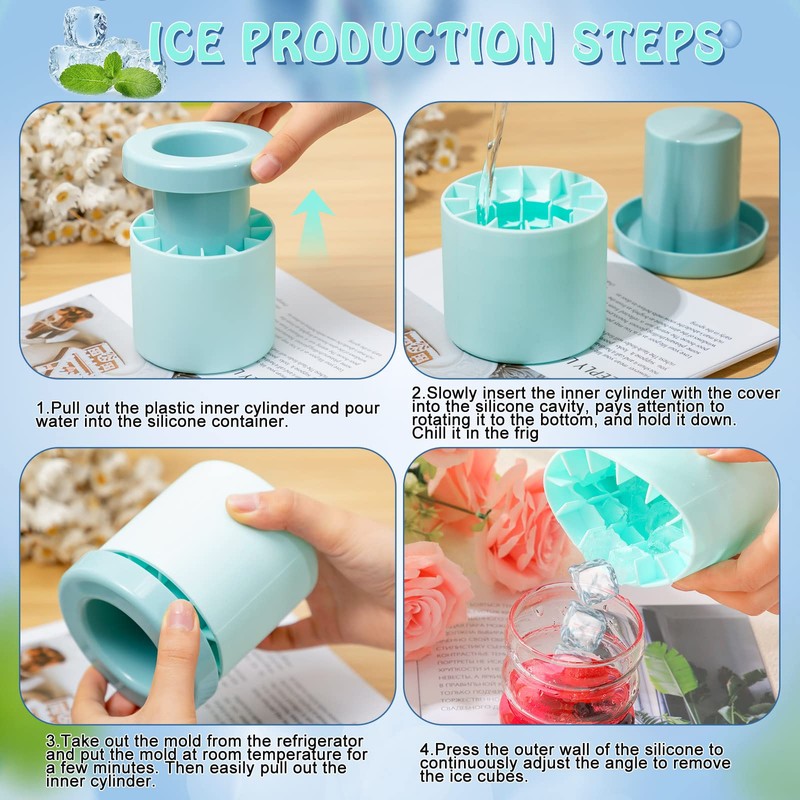 Mumufy Cylinder Silicone Decompress Ice Cube Molds Trays Lattice, Holds