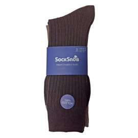 6 Pack Mens Thin Soft 100% Cotton Rich Breathable Coloured Ribbed Dress Socks (6-11 UK, SE002 Brown)