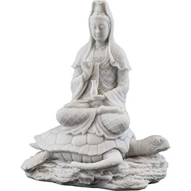 Top Collection Quan Yin Rising from The Sea Statue - Kwan Yin Goddess of Mercy and Compassion Sculpture - 6.5-Inch Guan Yin on Sea Turtle Collectible Buddhist Figurine (White Marble)