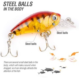 Minnow Bass Fishing Lures Set, 9pcs/bag 4.5cm/4g Plastic Fishing Lures Hook Bass Small Fat Crankbait Tackle for Saltwater Freshwater