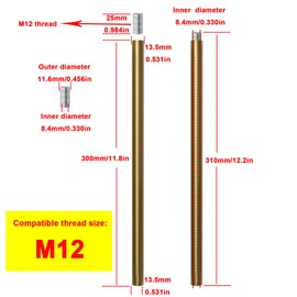 Haligate Brushed Brass M12 Threaded Extension Rod for Pendant Light, Island Lighting, Chandeliers,Lighting Fixture downrods & Stems,12 Inches