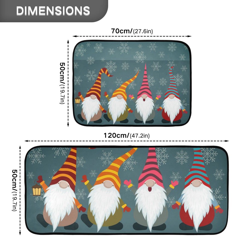 2 Pieces Kitchen Rug Set,Christmas Gnomes and SnowflakesKitchen Mat Non
